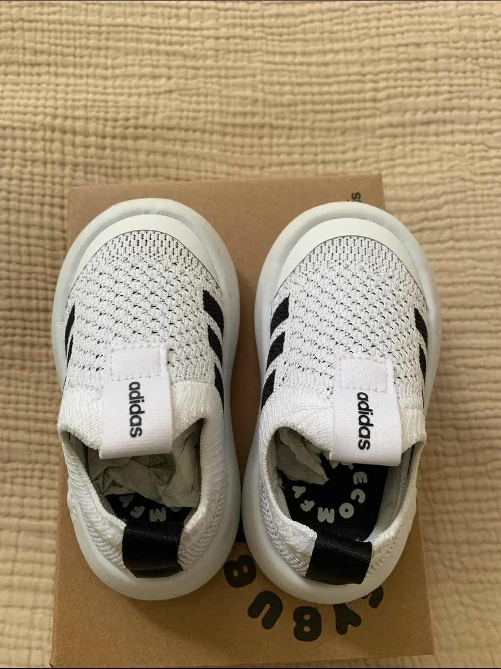 adidas Kids Bubblecomfy I Slip-On Sneakers in White and Black